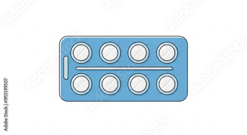 Blue Blister Pack of Pills Isolated on White Background