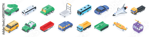 trendy set of public vehicles isometric icons
