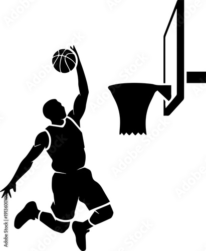 Silhouette Powerful Basketball Player Slam Dunk Sport Competition Illustration
