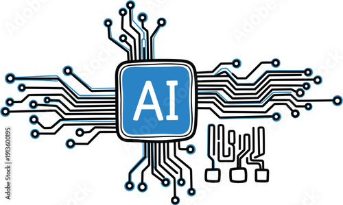 Artificial Intelligence Circuit Board Illustration Displaying Complex Technological Concepts and Innovative Design