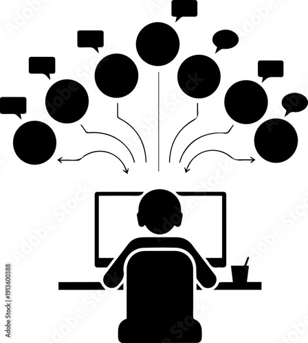 Flat Style User Information Overload and Multiple Communication Messages Icon