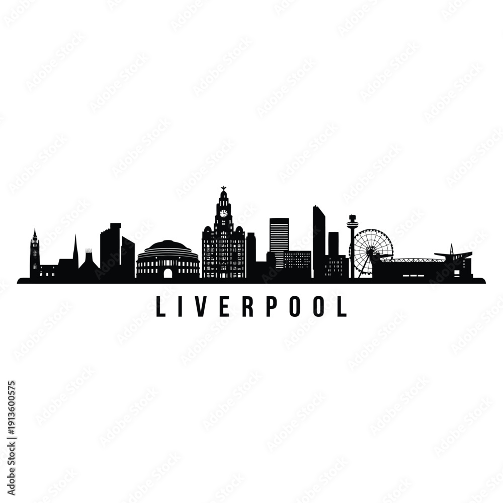 Obraz premium Black silhouette of the liverpool skyline with city name below