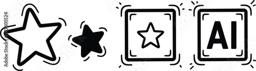 Simple black and white line art icons representing stars and artificial intelligence in a minimalist style