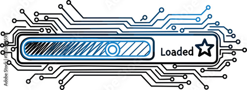 Circuit board progress bar loading illustration showcasing technology and digital advancements from a technical viewpoint