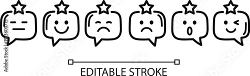 Simple black line icons representing various facial expressions in speech bubbles aligned horizontally.