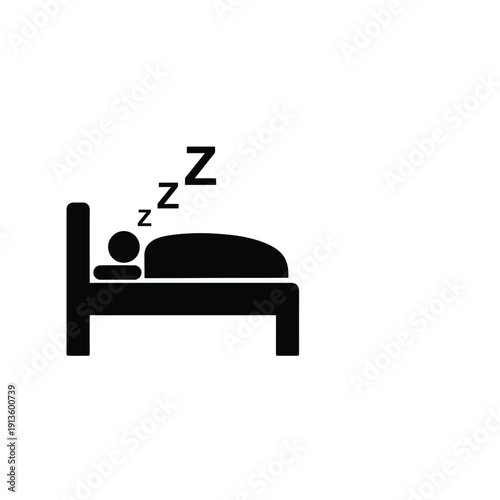 Simple black silhouette of a person sleeping peacefully in a bed