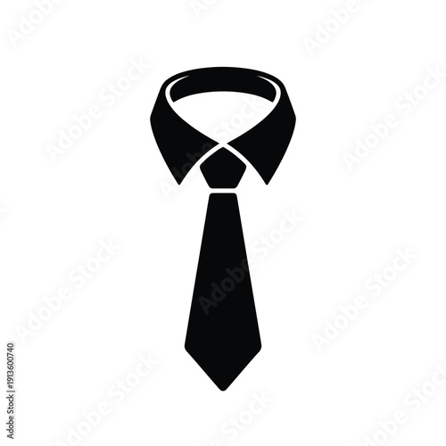 Simple black and white illustration of a necktie and collar