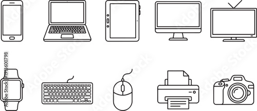 Set of modern technology devices vector illustration flat design isolated on white background scalable graphic