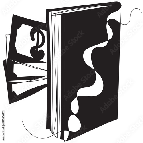 continuous line drawing book and banknote money illustration