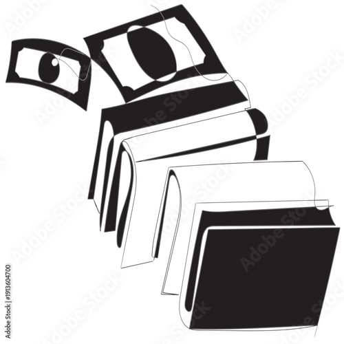 continuous line drawing book and banknote money illustration