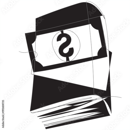 continuous line drawing book and banknote money illustration