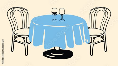 Tableau sur toile Dining table with two chairs doodle