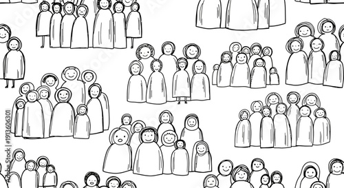 Collection of abstract human figures in black and white, representing community and togetherness