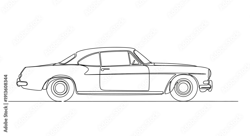 Obraz premium Vintage Car Line Art Illustration Isolated on White