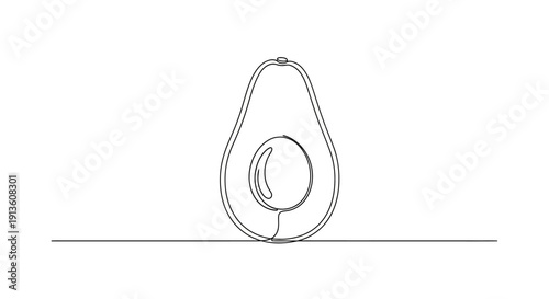 Continuous Line Drawing of Avocado on White Background