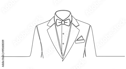 Tuxedo Suit with Bow Tie and Pocket Square Illustration