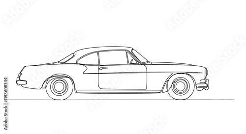 Vintage Car Line Art Illustration Isolated on White