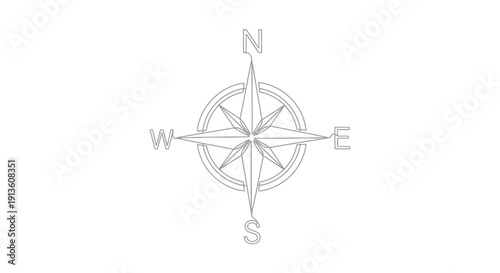 Gray Compass Illustration Isolated on White Background
