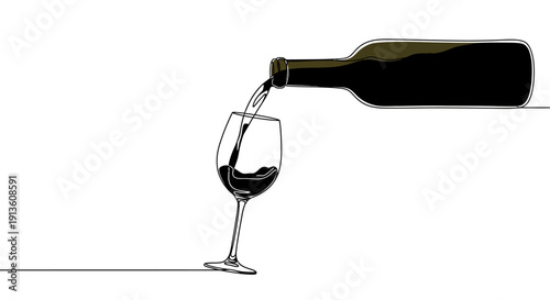 Red Wine Pouring into Wine Glass on White Background