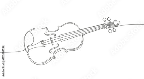Violin Continuous Line Drawing on White Background