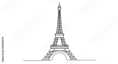 Eiffel Tower Line Art Illustration Isolated on White