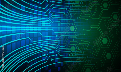 Technology circuit board background illuminated by blue light