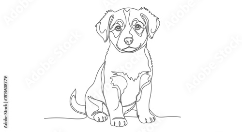 Adorable Puppy Sitting Alone Line Art Illustration