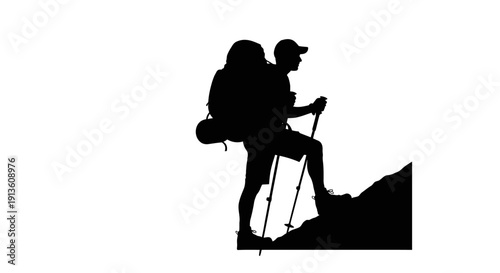 Hiker Climbing Mountain with Backpack.