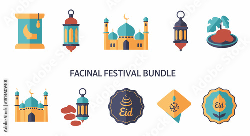 Ramadan Icons Pack featuring Mosques, Lanterns, and Dates for Festive Designs