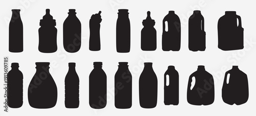 milk bottle silhouette set 
