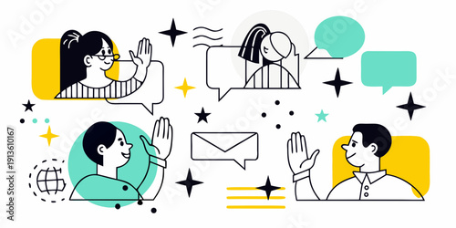 Diverse people connecting through virtual communication and digital technology