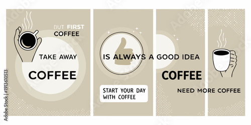 Coffee themed instagram story templates with hand drawn illustrations