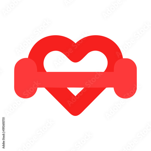 Minimalist dumbbell and heart icon vector, symbolizing fitness, health, and love for exercise in a solid design