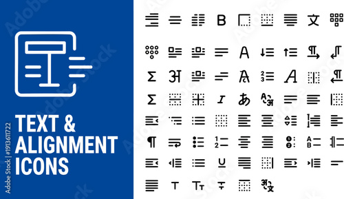 Text Alignment Formatting Line Icons Vector Set – Font Paragraph Bold Italic Spacing Indent List Editor Toolbar Layout Outline Icon Pack UI Web App