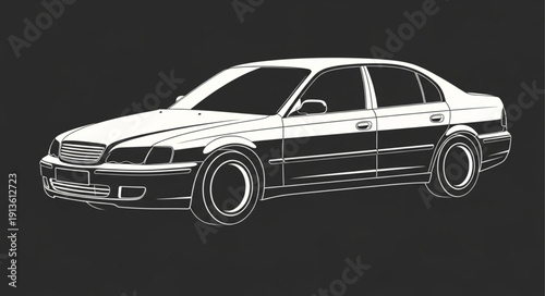 Classic Sedan Car Illustration on Black Background.