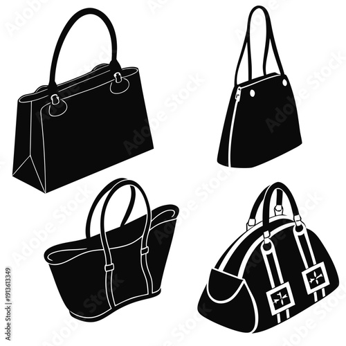 Four different types of handbags are shown