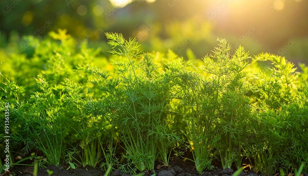 Obraz premium Vibrant garden bed bathed in golden sunlight, close-up details