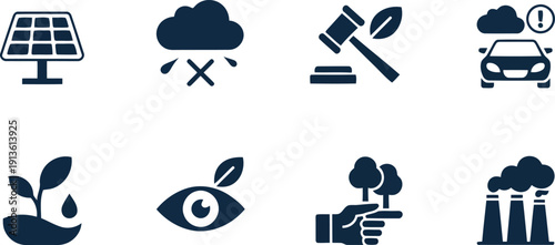 A comprehensive collection of ecological and environmental protection icons displayed on a clean white background