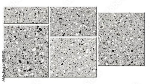 Terrazzo Tile Pattern in Gray Tones with Various Speckled Shapes