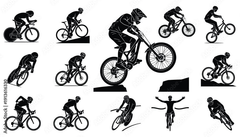 Obraz premium Cycling Sports Vector Silhouettes Collection Icons