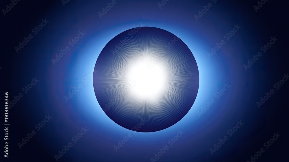 Obraz premium Bright Sphere Emitting Light with Radiating Lines on Dark Background, Abstract Art Representation of Energy and Light Dynamics