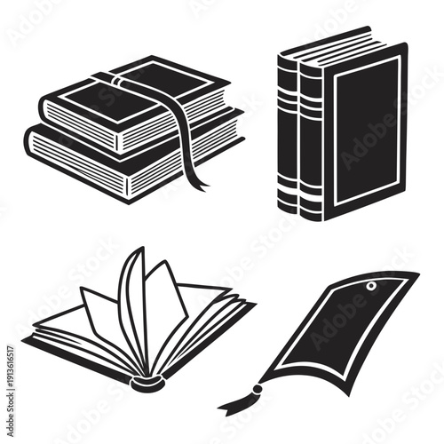 A collection of books in different states