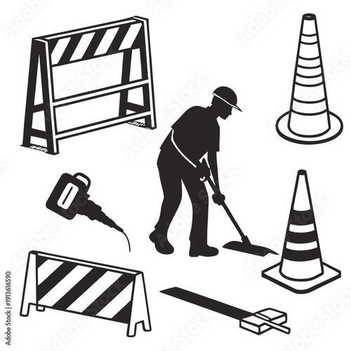 A man sweeping with road construction equipment