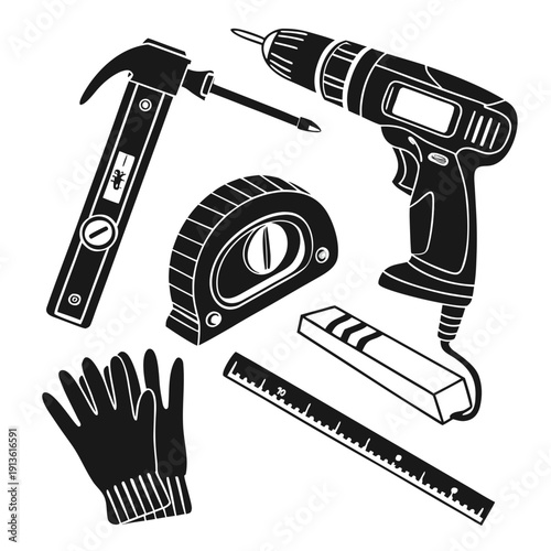 A collection of tools for construction and carpentry