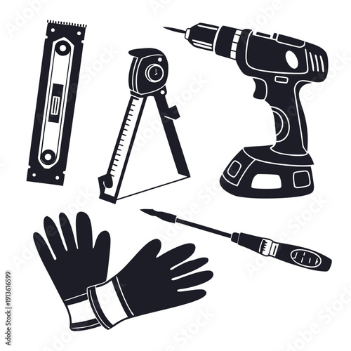 A collection of tools for construction and carpentry