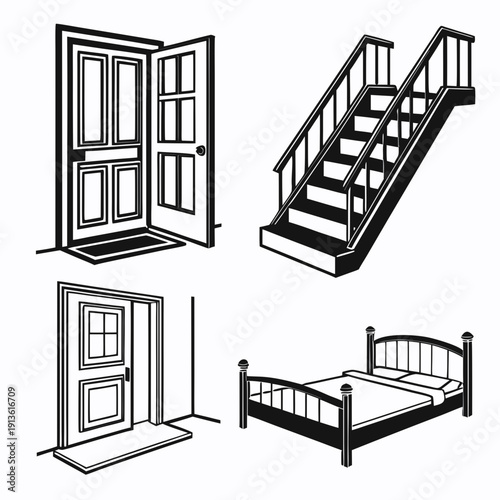 A collection of home interior and exterior features