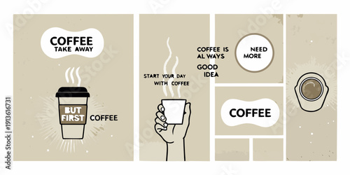 Foto Coffee themed instagram post template with illustrations and text overlays