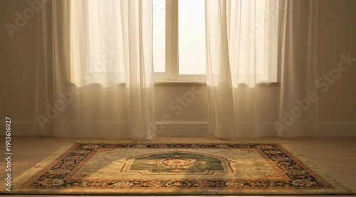 Prayer Mat Near Open Window Peaceful Eid Morning Spiritual Scene 4K