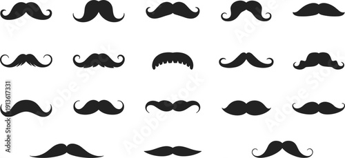 Assortment of Black Mustache Silhouettes on White Background moustache facial hair