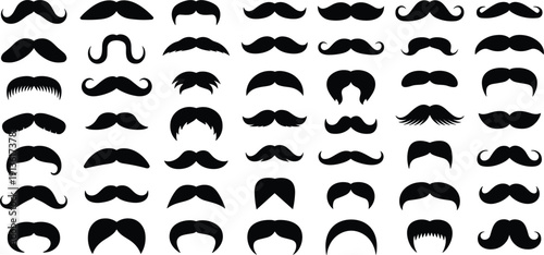 Assortment Of Black Mustache Silhouettes In Various Styles Keywords: mustache, moustache, facial hair, men, style, fashion